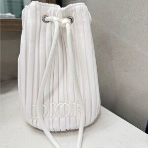 Dior White Pleated Drawstring Cosmetic Bag